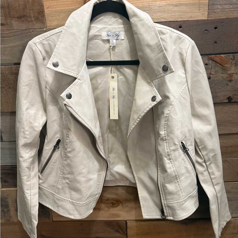 She + Sky Off-White Leather Jacket